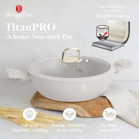 FLAT TITANIUM POT WITH LID 28cm BERLINGER HAUS BH-8068 SAHARA