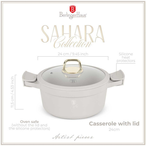 GARNEK TYTANOWY Z POKRYWĄ 24cm BERLINGER HAUS BH-7787 SAHARA