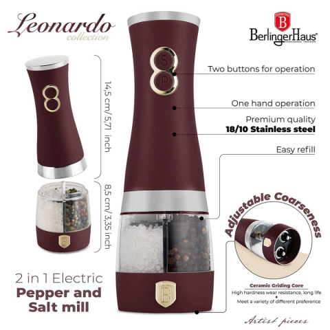 MŁYNEK ELEKTRYCZNY DO DO PIEPRZU I SOLI BERLINGER HAUS BH-9644 LEONARDO
