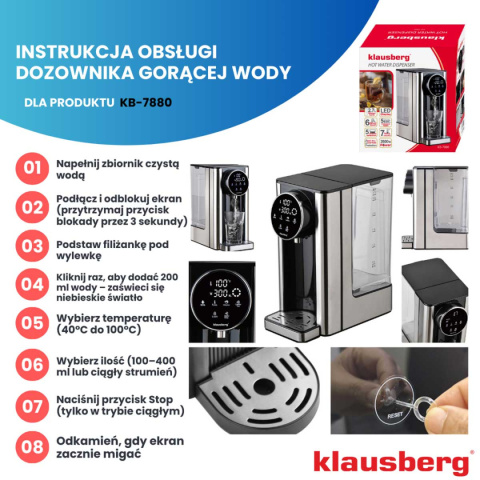 DYSPENSER DOZOWNIK GORĄCEJ WODY 2,7L KLAUSBERG KB-7880