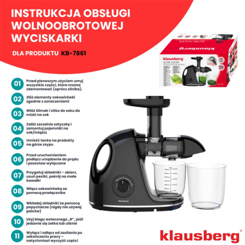 SOKOWIRÓWKA WYCISKARKA WOLNOOBROTOWA KLAUSBERG KB-7861