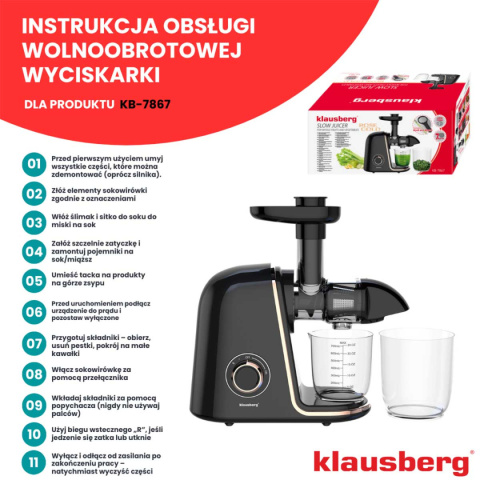 SOKOWIRÓWKA WYCISKARKA WOLNOOBROTOWA KLAUSBERG KB-7867