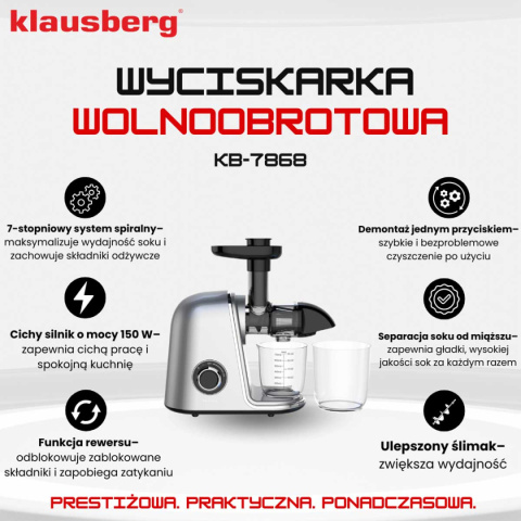 SOKOWIRÓWKA WYCISKARKA WOLNOOBROTOWA KLAUSBERG KB-7868
