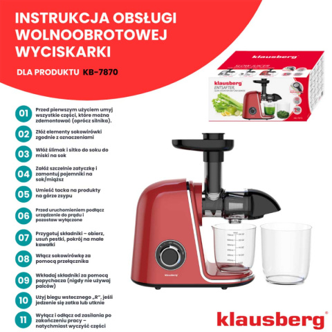 SOKOWIRÓWKA WYCISKARKA WOLNOOBROTOWA KLAUSBERG KB-7870
