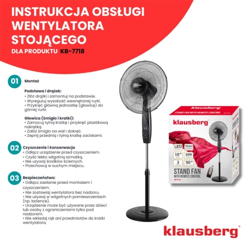 WENTYLATOR WIATRAK PODŁOGOWY Z PILOTEM KLAUSBERG KB-7718