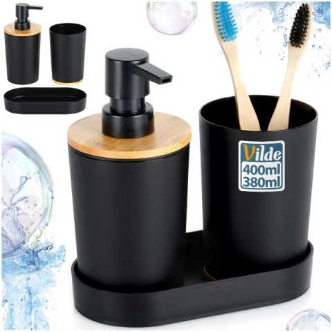 ZESTAW ŁAZIENKOWY DOZOWNIK MYDŁA I KUBEK 567019 czarny