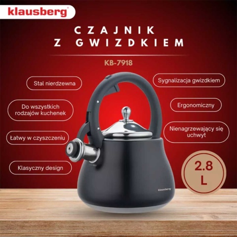 CZAJNIK STALOWY Z GWIZDKIEM 2,8L KLAUSBERG KB-7918