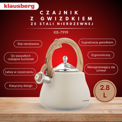 CZAJNIK STALOWY Z GWIZDKIEM 2,8L KLAUSBERG KB-7919
