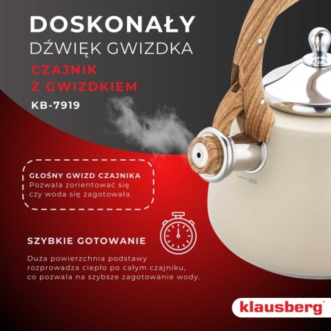 CZAJNIK STALOWY Z GWIZDKIEM 2,8L KLAUSBERG KB-7919
