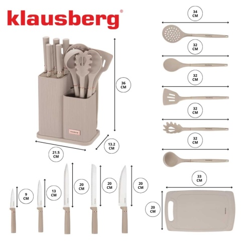 ZESTAW NOŻY I PRZYBORÓW KUCHENNYCH Z DESKĄ W STOJAKU KLAUSBERG KB-7935
