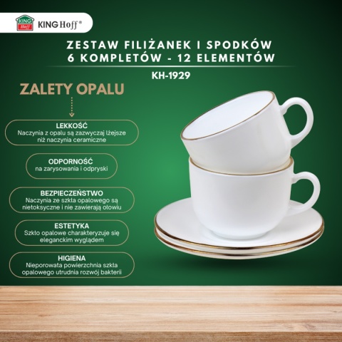 ZESTAW KAWOWY 6 FILIŻANEK ZE SPODECZKAMI KINGHOFF OPAL KH-1929