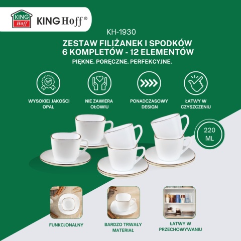 ZESTAW KAWOWY 6 FILIŻANEK ZE SPODECZKAMI KINGHOFF OPAL KH-1930