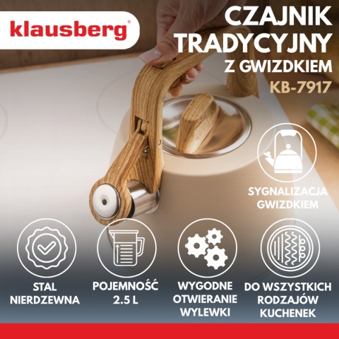 CZAJNIK STALOWY Z GWIZDKIEM 2,5L KLAUSBERG KB-7917