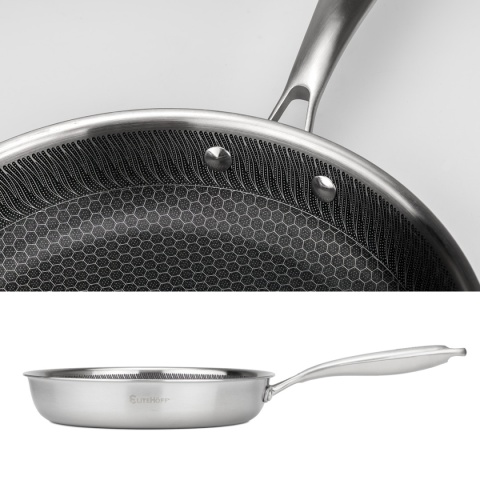 PATELNIA STALOWA 26cm Z POWŁOKĄ PLASTER MIODU E-7548