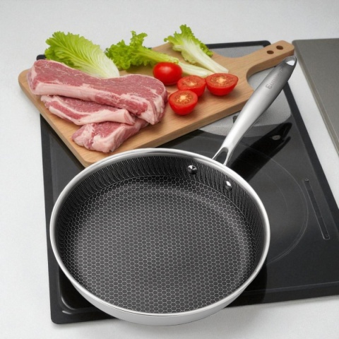 PATELNIA STALOWA 26cm Z POWŁOKĄ PLASTER MIODU E-7548