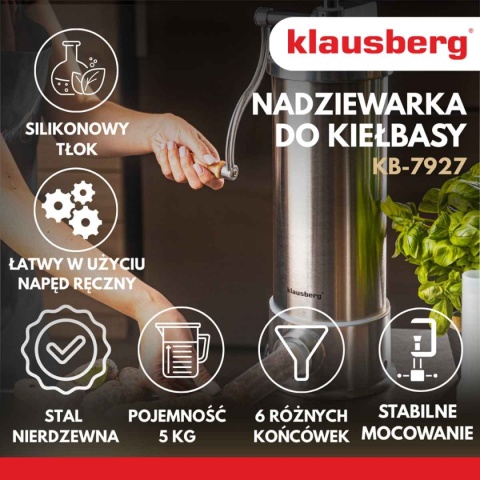 RĘCZNA NADZIEWARKA DO KIEŁBASY 5kg KLAUSBERG KB-7927 PIONOWA