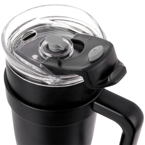 STALOWY KUBEK TERMICZNY TERMOS 1200ml Z RĄCZKĄ I SŁOMKĄ ORION 112284 CZARNY