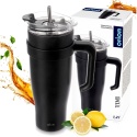 STALOWY KUBEK TERMICZNY TERMOS 1200ml Z RĄCZKĄ I SŁOMKĄ ORION 112284 CZARNY