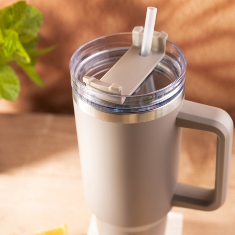 STALOWY KUBEK TERMICZNY TERMOS 1100ml Z RĄCZKĄ I SŁOMKĄ KLAUSBERG KB-7943