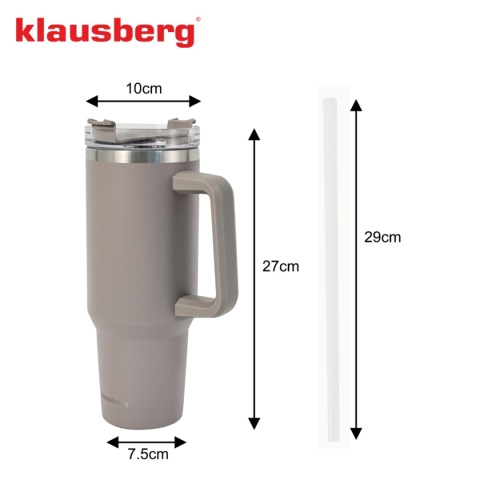 STALOWY KUBEK TERMICZNY TERMOS 1100ml Z RĄCZKĄ I SŁOMKĄ KLAUSBERG KB-7943