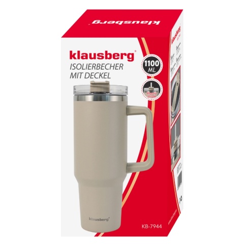 STALOWY KUBEK TERMICZNY TERMOS 1100ml Z RĄCZKĄ I SŁOMKĄ KLAUSBERG KB-7944