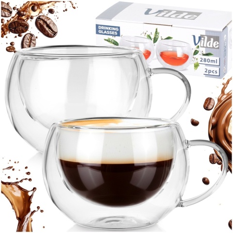 SZKLANKI TERMICZNE 2szt. 280ml Z PODWÓJNĄ SCIANKĄ DO KAWY HERBATY 139818