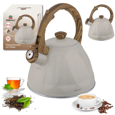CZAJNIK 2L Z GWIZDKIEM KINGHOFF KH-1998 BEŻOWY MAT