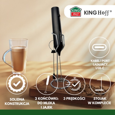 ELEKTRYCZNY MIKSER DO KOKTAJLI SPIENIACZ DO MLEKA KINGHOFF KH-2001