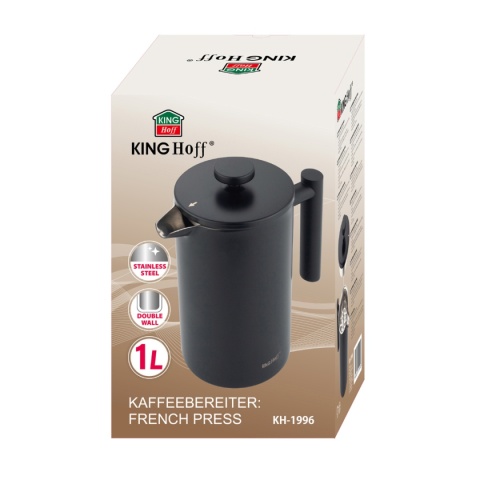STALOWY ZAPARZACZ TŁOKOWY DO KAWY HERBATY 1L KINGHOFF KH-1996