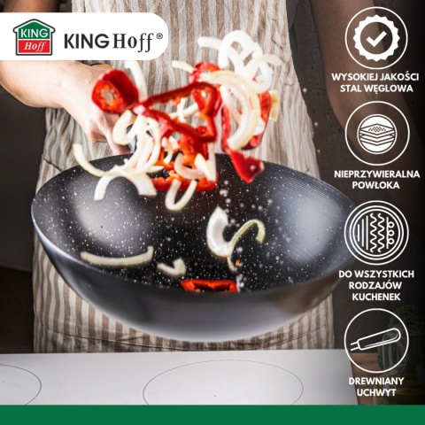 WOK Z POKRYWĄ Z POWŁOKĄ MARMURKOWĄ 30cm KINGHOFF KH-1984