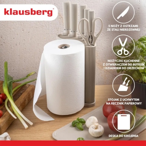 ZESTAW NOŻY W STOJAKU Z DESKĄ I CHWYTEM NA RĘCZNIK KLAUSBERG KB-7978