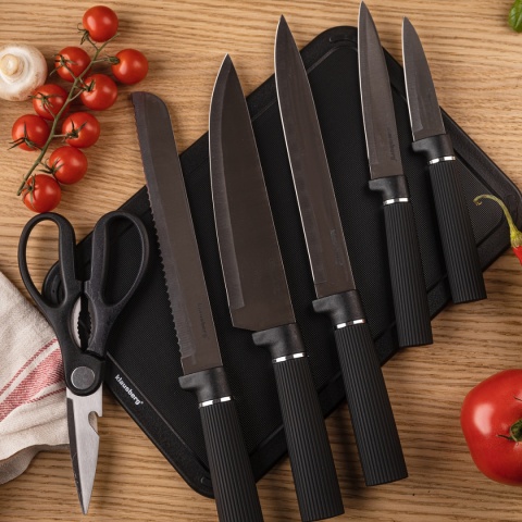 ZESTAW NOŻY W STOJAKU Z DESKĄ I CHWYTEM NA RĘCZNIK KLAUSBERG KB-7977