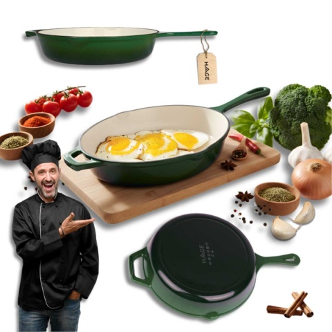 EMALIOWANA PATELNIA ŻELIWNA 26cm HAGE ZIELONA