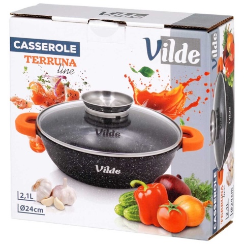 GARNEK GRANITOWY PŁASKI PATELNIA 2,1L 24cm Z POKRYWĄ Z AROMATYZEREM TERRUNA 199107