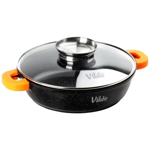 GARNEK GRANITOWY PŁASKI PATELNIA 3,3L 28cm Z POKRYWĄ Z AROMATYZEREM TERRUNA 199108