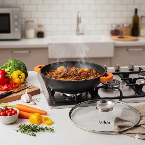 GARNEK GRANITOWY PŁASKI PATELNIA 4,7L 32cm Z POKRYWĄ Z AROMATYZEREM TERRUNA 199109