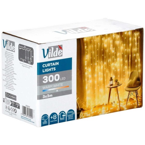 KURTYNA ŚWIETLNA 300 LED 3m Z PILOTEM 839439 BIAŁY CIEPŁY