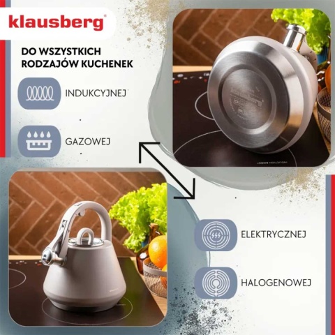 CZAJNIK STALOWY Z GWIZDKIEM 2,5L KLAUSBERG KB-7949 SZARY