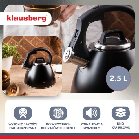 CZAJNIK STALOWY Z GWIZDKIEM 2,5L KLAUSBERG KB-7952