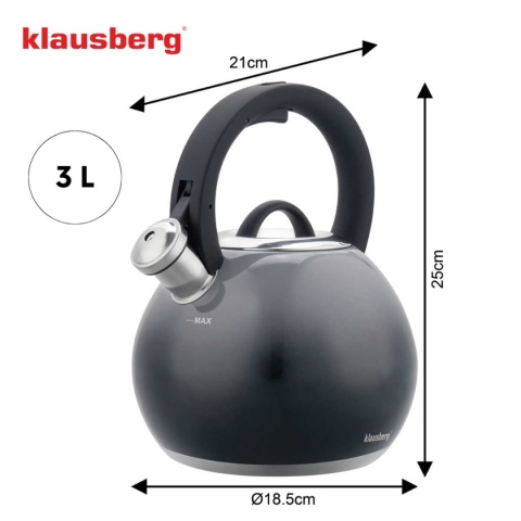 CZAJNIK STALOWY Z GWIZDKIEM 3L KLAUSBERG KB-7955 GRAFITOWY POŁYSK