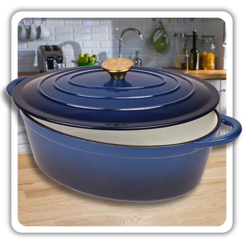 EMALIOWANA BRYTFANNA ŻELIWNA GĘSIARKA 6L HAGE NIEBIESKA