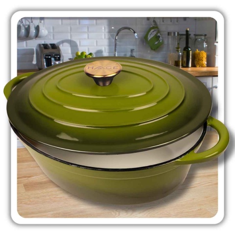 EMALIOWANA BRYTFANNA ŻELIWNA GĘSIARKA 6L HAGE OLIWKOWA