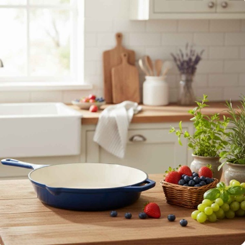 EMALIOWANA PATELNIA ŻELIWNA 26cm HAGE NIEBIESKA