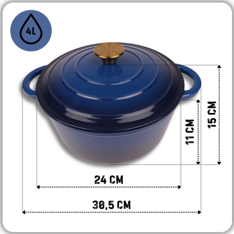 EMALIOWANY GARNEK ŻELIWNY 24cm 4L HAGE NIEBIESKI