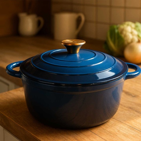 EMALIOWANY GARNEK ŻELIWNY 24cm 4L HAGE NIEBIESKI