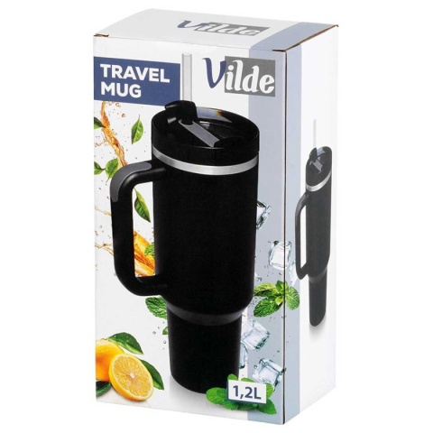 STALOWY KUBEK TERMICZNY TERMOS 1200ml Z RĄCZKĄ I SŁOMKĄ 259444