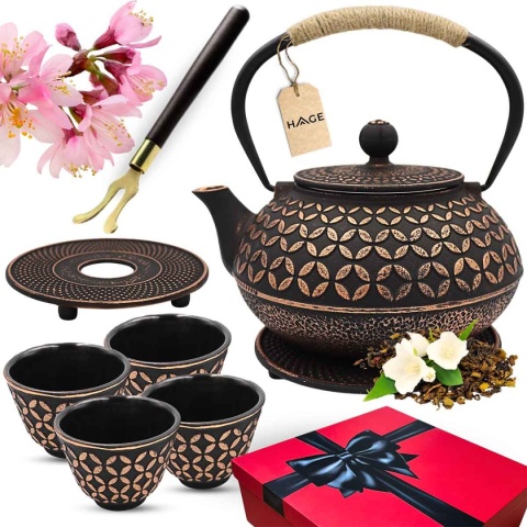 ZAPARZACZ ŻELIWNY DZBANEK ZŁOTY 900ml Z FILTREM i FILIŻANKAMI PREZENT