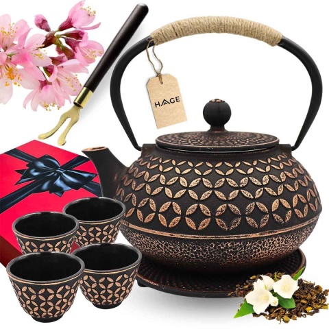 ZAPARZACZ ŻELIWNY DZBANEK ZŁOTY 900ml Z FILTREM i FILIŻANKAMI PREZENT