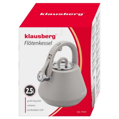CZAJNIK STALOWY Z GWIZDKIEM 2,5L KLAUSBERG KB-7949 SZARY