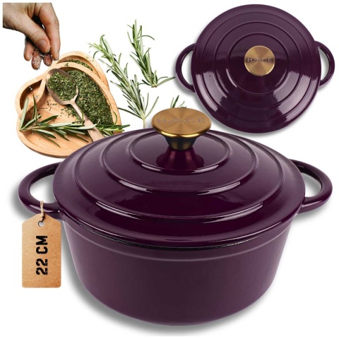 EMALIOWANY GARNEK ŻELIWNY 22cm 3L HAGE EGGPLANT